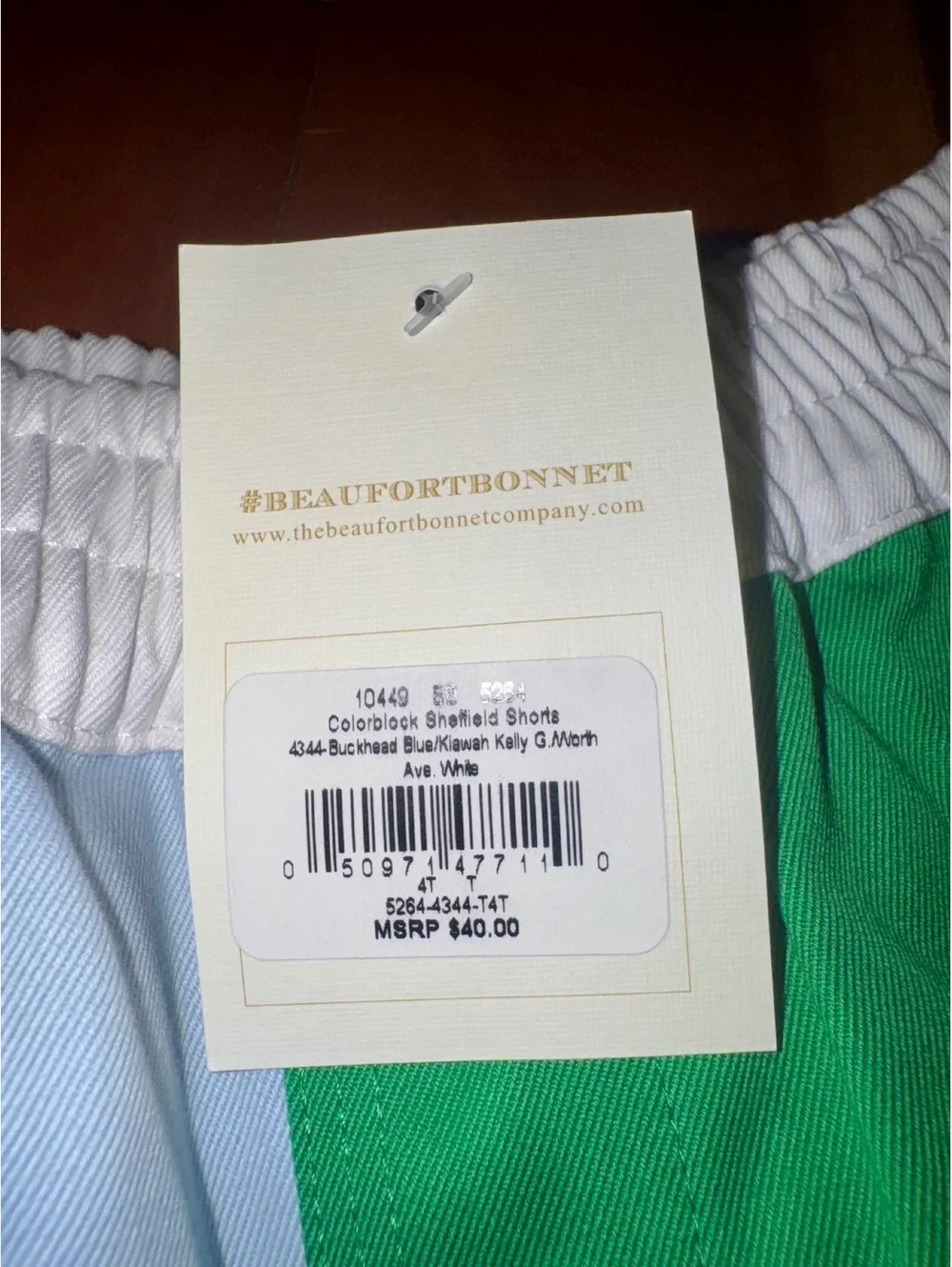 NWT The Beaufort Bonnet Company Colorblock Sheffield Shorts, Buckhead Blue/Green